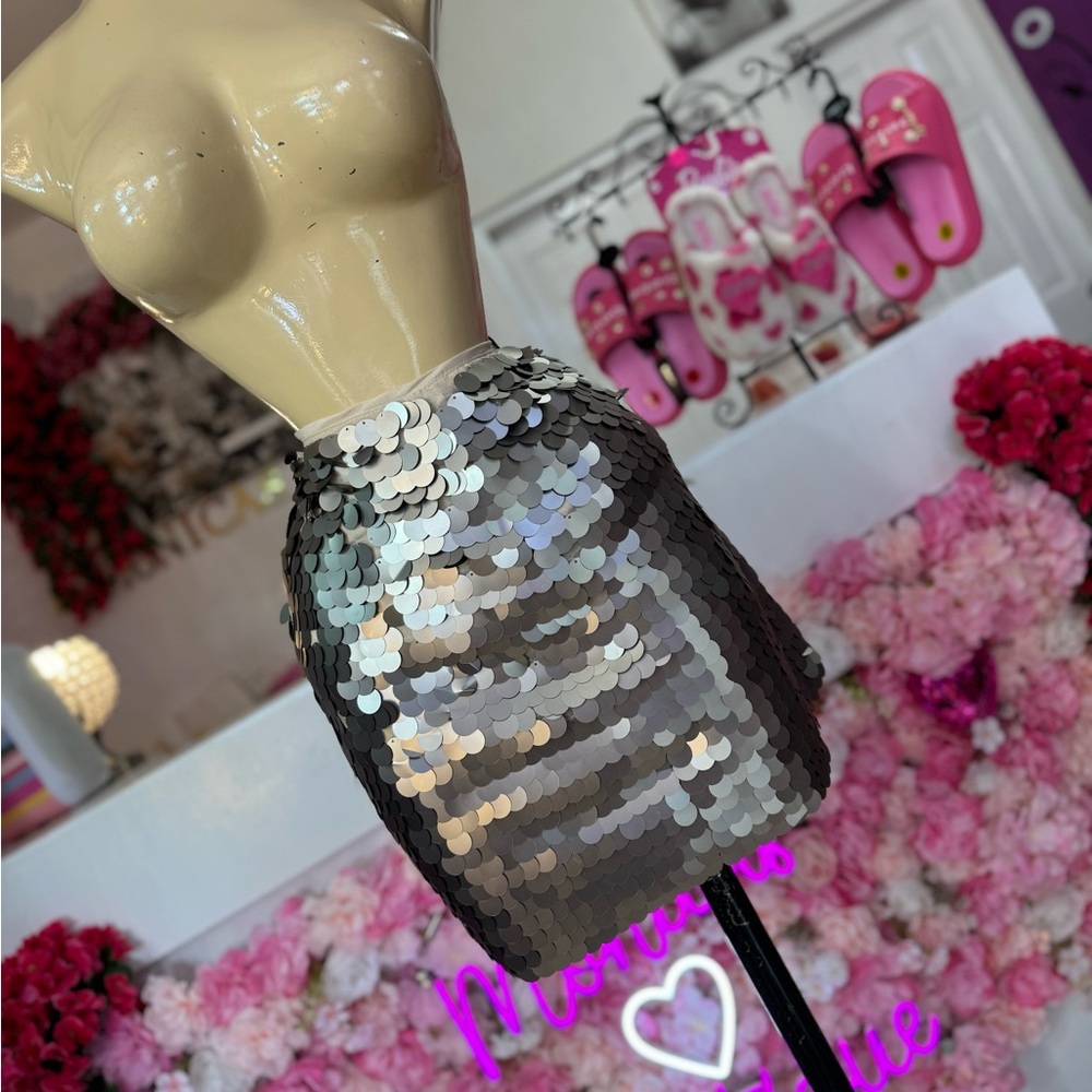 Silver Sequin Mini Skirt
